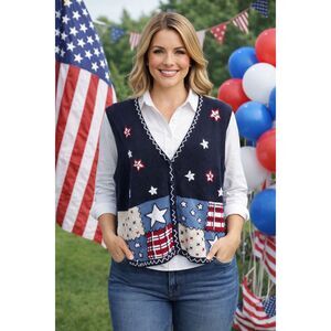Vintage Bobbie Brooks Patrotic USA 4th of July 90's Teacher Sweater Vest Size XL